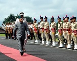 State Guard of Honour to the Governor designate Brig. (Dr.) B.D. Mishra (Retd.) by Arunachal Pradesh Police at Raj Bhavan Helipad, Itanagar 3rd October�2017. 